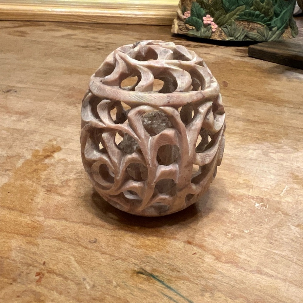 Vintage Carved Soap Stone Egg with Chicken inside